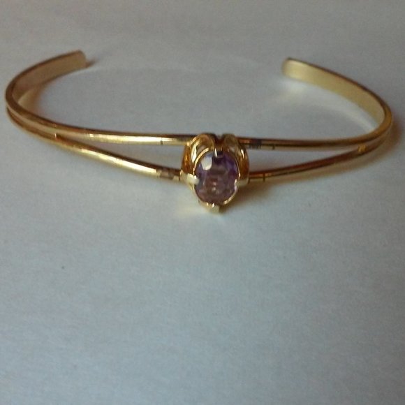 Gold Bracelet Amethyst Never Worn But See Pictures Black Spots On Gold In Box - Picture 5 of 6